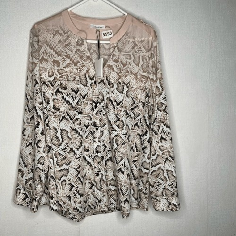NWT  Calvin Klein Animal Print Button Up Long Sleeve Shirt Blouse Women XL China